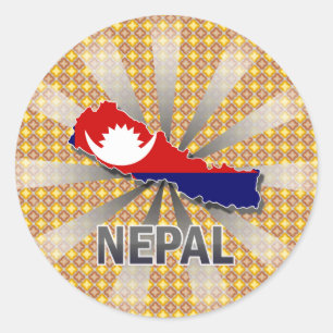 Sticker Rond Carte du drapeau népalais 2.0