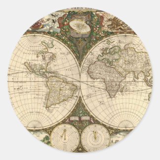 Sticker Rond Carte du monde 1660 par Frederick de Wit