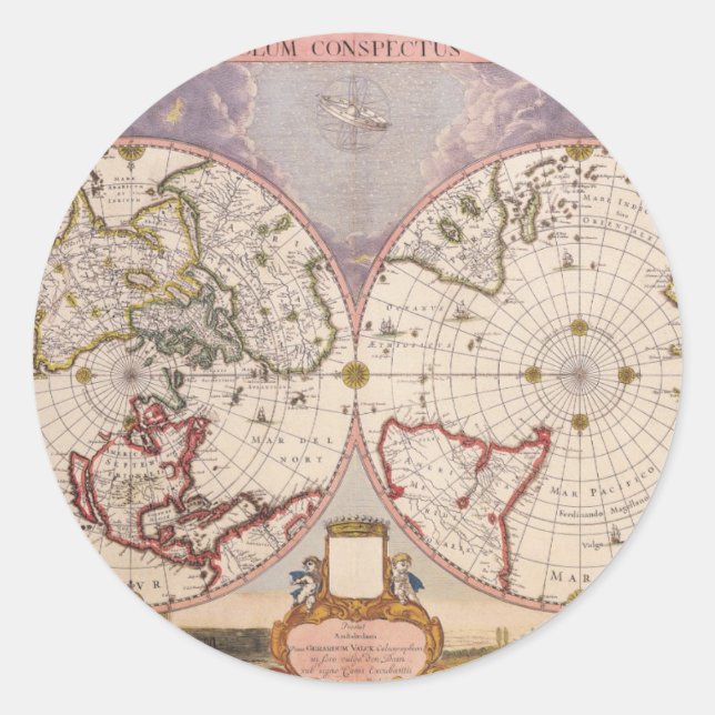 Sticker Rond Carte du monde antique (Devant)