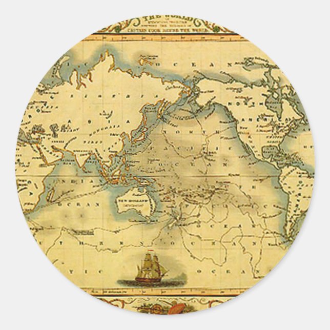 Sticker Rond Carte du monde antique (Devant)