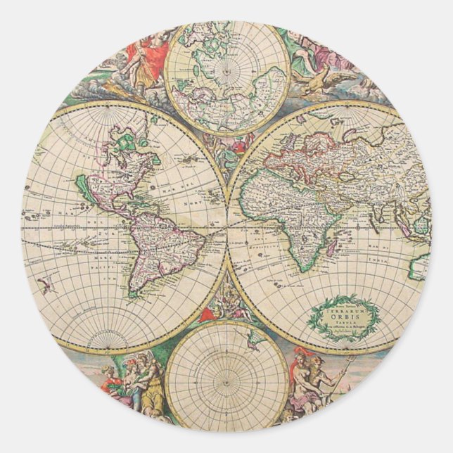 Sticker Rond Carte du monde antique (Devant)