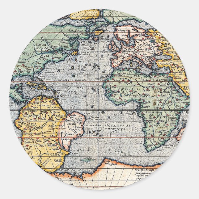Sticker Rond Carte du monde antique du XVIe siècle (Devant)