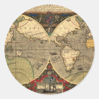 Sticker Rond Carte du monde antique nautique