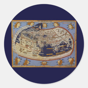 Sticker Rond Carte du monde antique Ptolémée, Johannes d'Arnshe