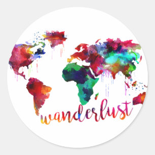Sticker Rond Carte du monde de Wanderlust Watercolor