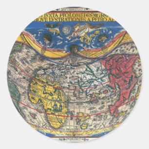 Sticker Rond Carte du monde en forme de cœur antique de Peter A