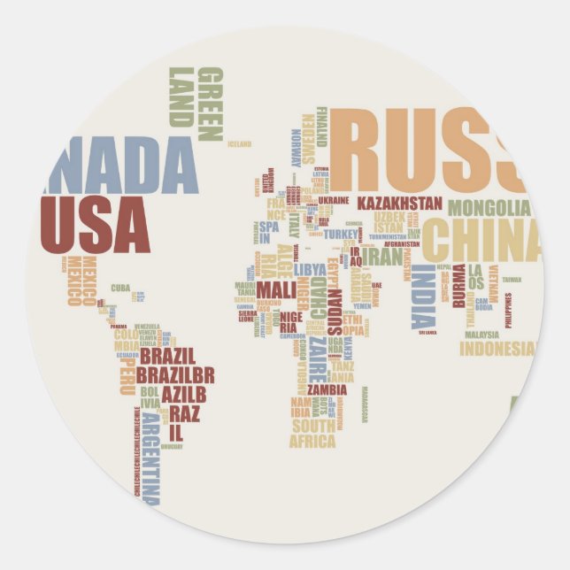 Sticker Rond Carte du monde en mots (Devant)