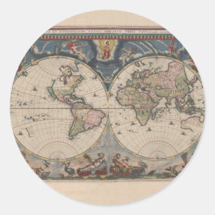 Sticker Rond Carte du monde Globe Travel Antique