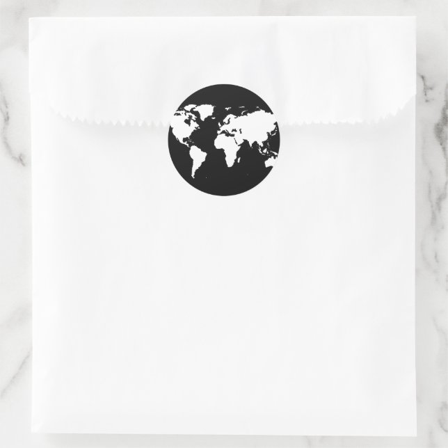 Sticker Rond carte du monde noir/blanc (Sac)