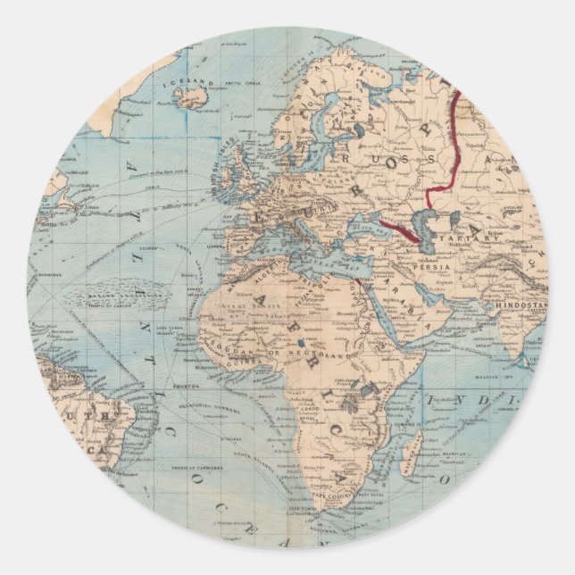 Sticker Rond Carte du monde sur la projection de Mercator (Devant)