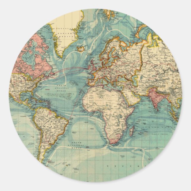 Sticker Rond Carte du monde vintage (Devant)