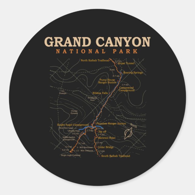 Sticker Rond Carte du sentier du parc national du Grand Canyon (Devant)