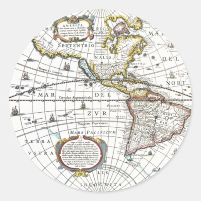 Sticker Rond Carte du Vieux Monde antique par Hendrik Hondius,  (Devant)