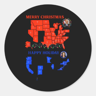 Sticker Rond Carte électorale 2024 Joyeux Noël Trump Écrasante