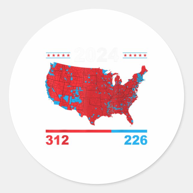 Sticker Rond Carte électorale Trump 312 Red Résultats des élect (Devant)