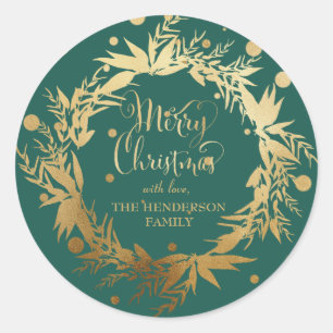 Sticker Rond Carte Gold Turquoise Vert Noël Eucalyptus Wreath