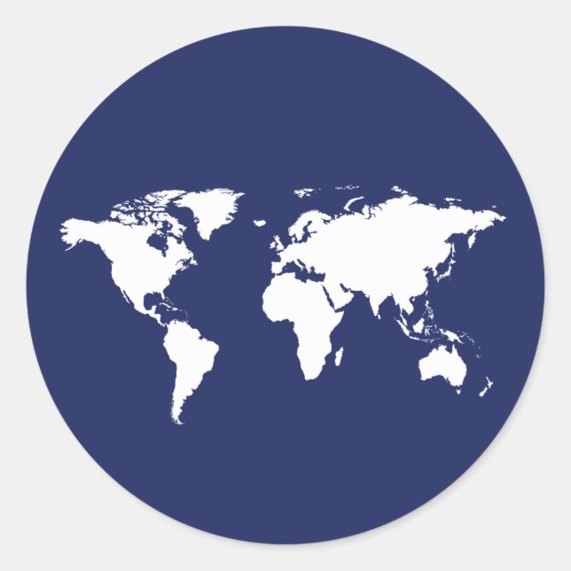 Sticker Rond carte graphique du monde blanc sur bleu (Devant)