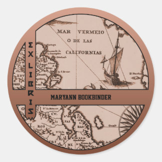 Sticker Rond Carte historique Mexique Californie 1702 bookplate