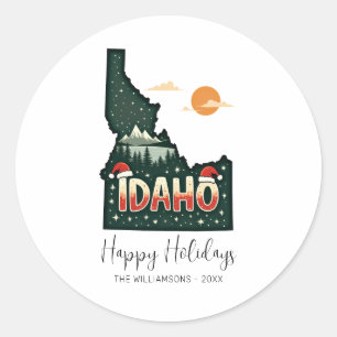 Sticker Rond Carte Idaho Joyeuses Fêtes Festives Noël