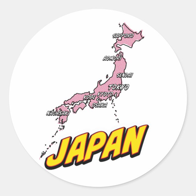 Sticker Rond Carte illustrée du Japon dans le style Pop Art (Devant)