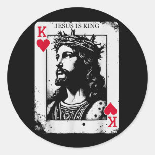 Sticker Rond Carte Jésus est Roi Dessin chrétien Roi de Cœur