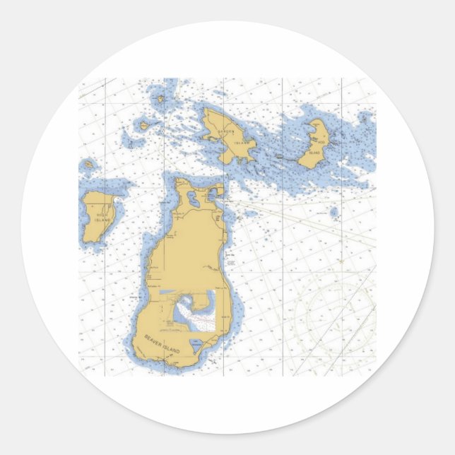 Sticker Rond Carte marine de Beaver Island, MI (Devant)