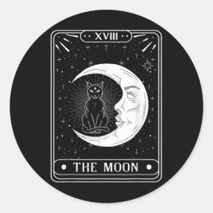 Sticker Rond Carte Moon Tarot Crescent Moon Et Cat Graphisme