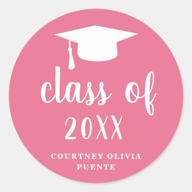 Sticker Rond Carte Mortier moderne simple Pink Graduation (Devant)