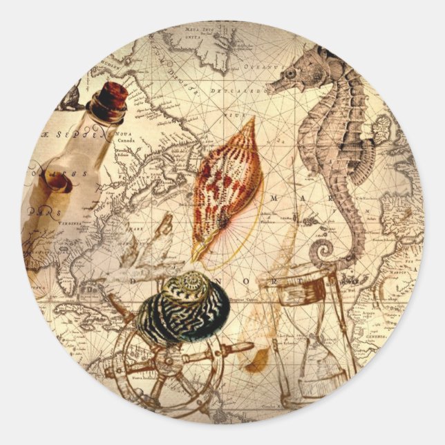 Sticker Rond Carte Nautical (Devant)