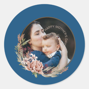 Sticker Rond Carte photo florale pour la fête des mères pour fi