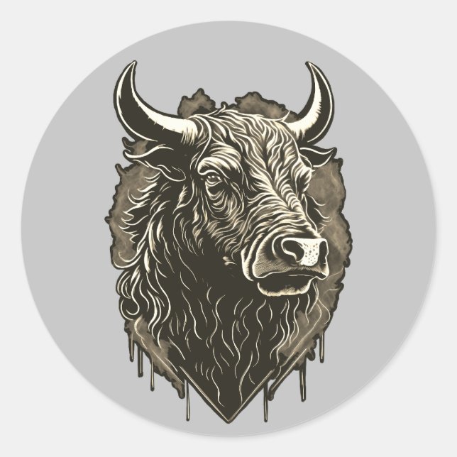 Sticker Rond Carte postale Bull Portrait (Devant)