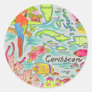 Sticker Rond Carte postale de l'île des Caraïbes