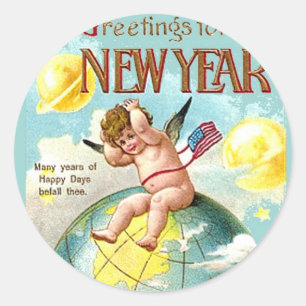 Sticker Rond Carte postale Vintage Cherub Globe