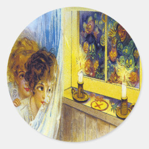 Sticker Rond Carte postale vintage de Halloween