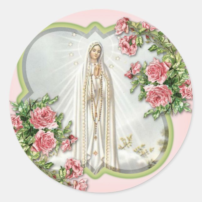 Sticker Rond Carte religieuse Notre-Dame de Fatima Vierge Marie (Devant)