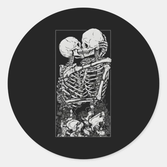 Sticker Rond Carte Tarot Baiser Skeleton Love Skull Bones Horro (Devant)