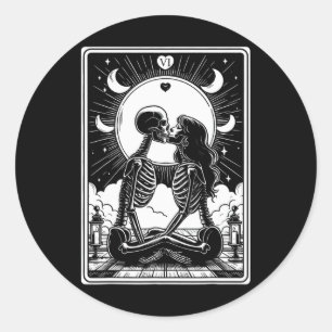Sticker Rond Carte Tarot Les Amoureux Squelette Goth Halloween