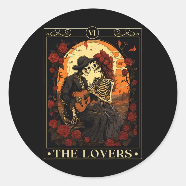 Sticker Rond Carte Tarot Lots Skeleton Valentine Gothic Ha (Devant)