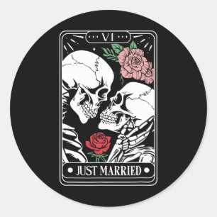 Sticker Rond Carte Tarot Marié Halloween Skeleton Couple