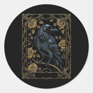 Sticker Rond Carte Tarot Raven vintage Gothique Wiccan Pagan Wi