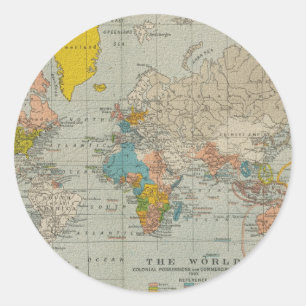 Sticker Rond Carte vintage 1910 du monde