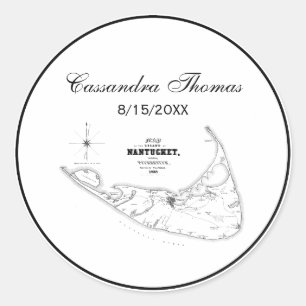 Sticker Rond Carte Vintage de l'île Nantucket