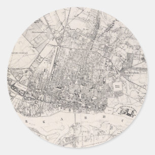 Sticker Rond Carte vintage de Varsovie Pologne (1836)