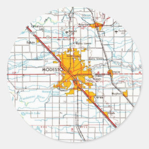 Sticker Rond Carte Vintage Modesto California