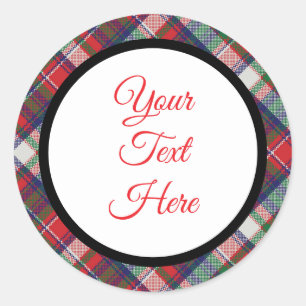 Sticker Rond Carte Vintage Noël Farmhouse Buffalo Check