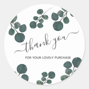 Sticker Rond Cartes de remerciement affaires Eucalyptus Vert Aq