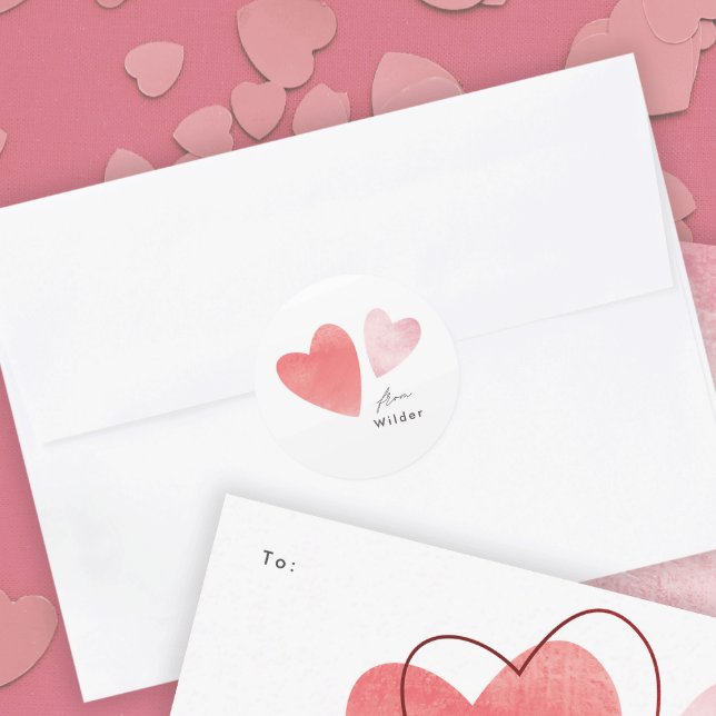 Sticker Rond Cartes de Saint-Valentin en salle de classe Coeurs (Modern textured hand drawn hearts Valentine's Day Envelope Closure sticker.)