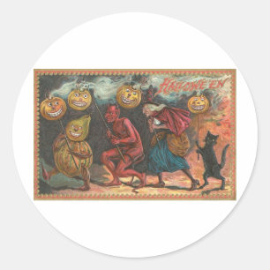 Sticker Rond Cartes de voeux Halloween vintage Affiches classiq