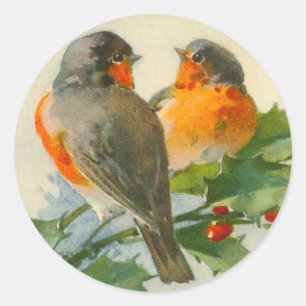 Sticker Rond Cartes postales Vintages pour les oiseaux douillet