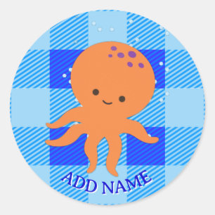 Sticker Rond Carton bleu bleu plaqué Nom personnalisé